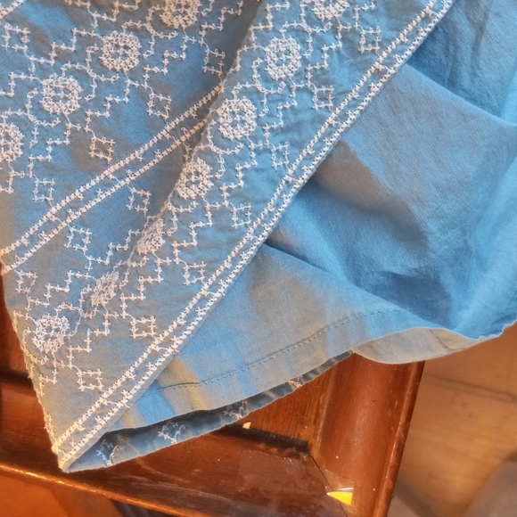 Madewell 100% Cotton Blue & White Embroidered Short Sleeve Midi Dress W/ Pockets - Picture 11 of 11